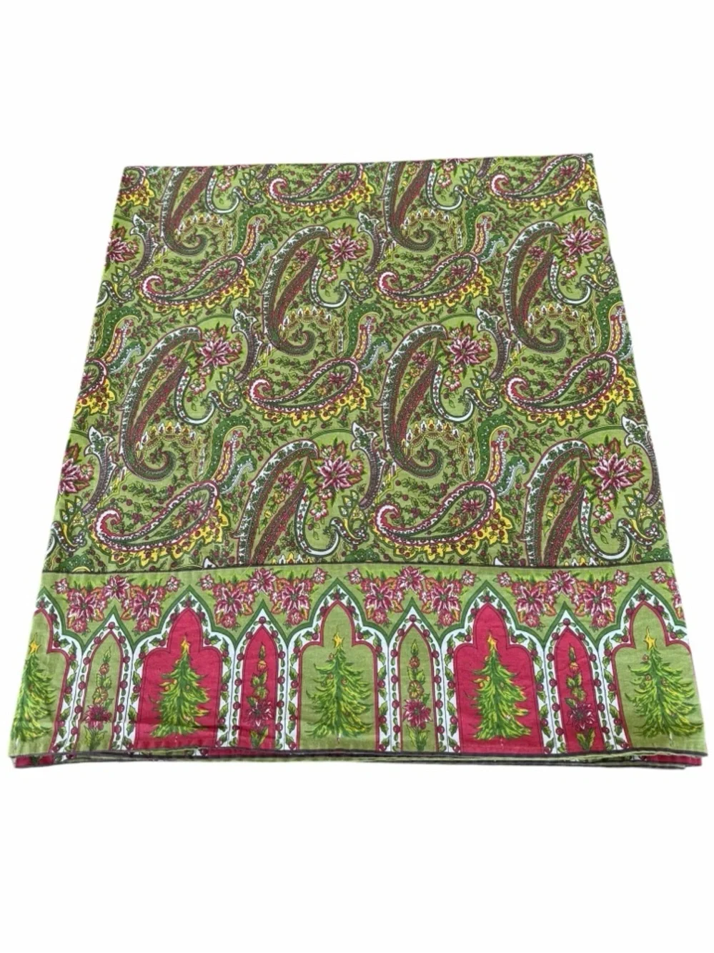 April Cornell Whimsical Paisley Christmas Holiday Tablecloth 61x101 Festive GUC